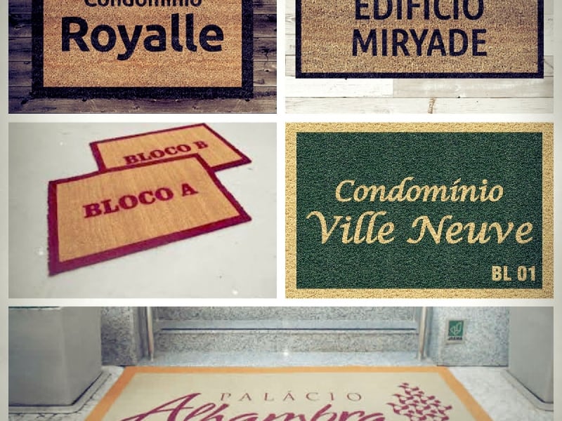 Diferentes tipos de tapete capacho personalizado com nomes de condomínios Diferentes tipos de tapete capacho personalizado com nomes de condomínios