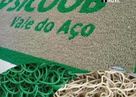 Tapete 3M personalizado Sicoob Vale do Aço e amostras de filamento Tapete 3M personalizado Sicoob Vale do Aço e amostras de filamento